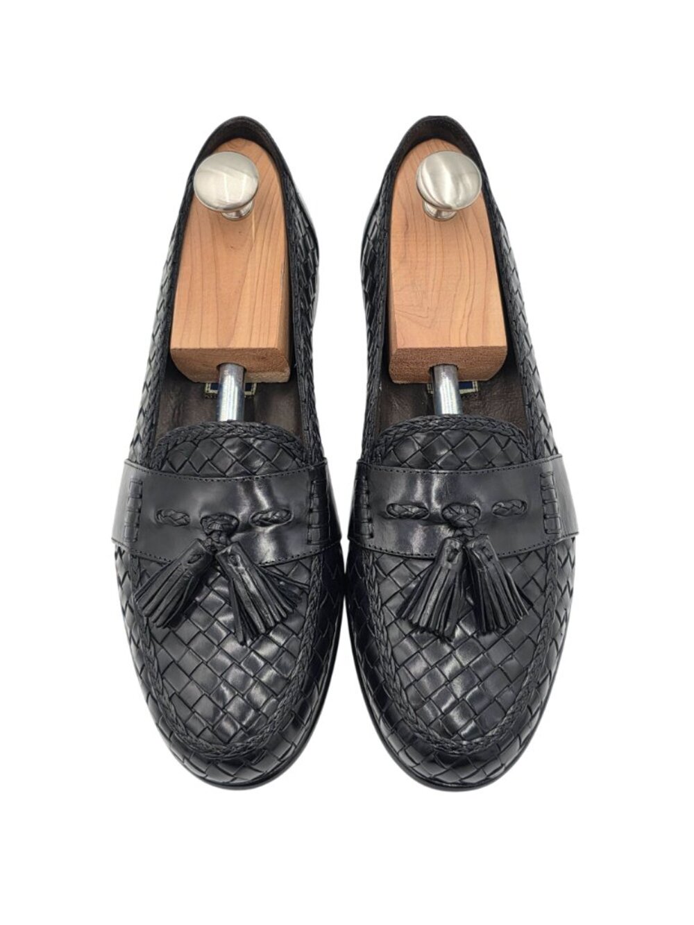 NEW Vintage Bragano Italy Black Woven Leather Tassel Loafer Men 10.5M Dress Shoe - Picture 12 of 14